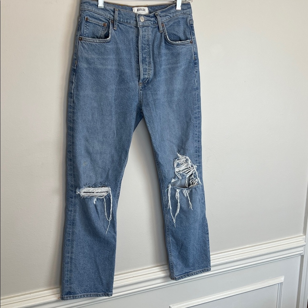 AGOLDE “Riley” jeans Straight Crop High Rise
Button Fly Womens 29 Distressed